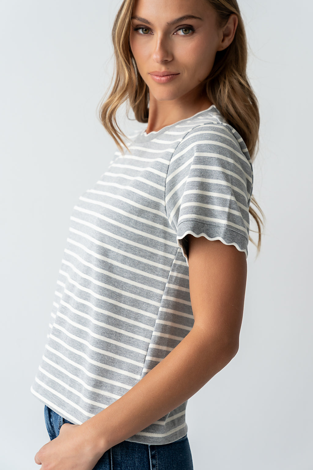 Walker Scalloped Top in Grey - FINAL SALE