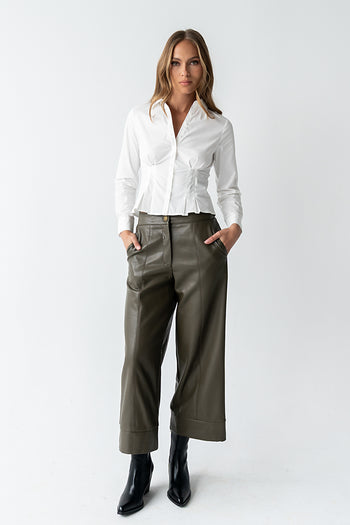 Ulani Vegan Leather Pants in Olive - FINAL SALE