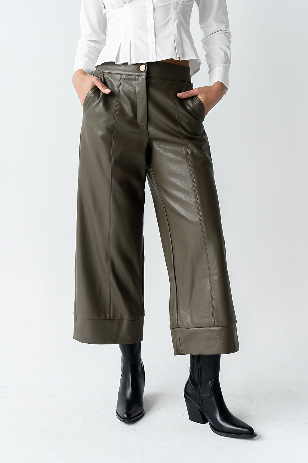 Ulani Vegan Leather Pants in Olive - FINAL SALE