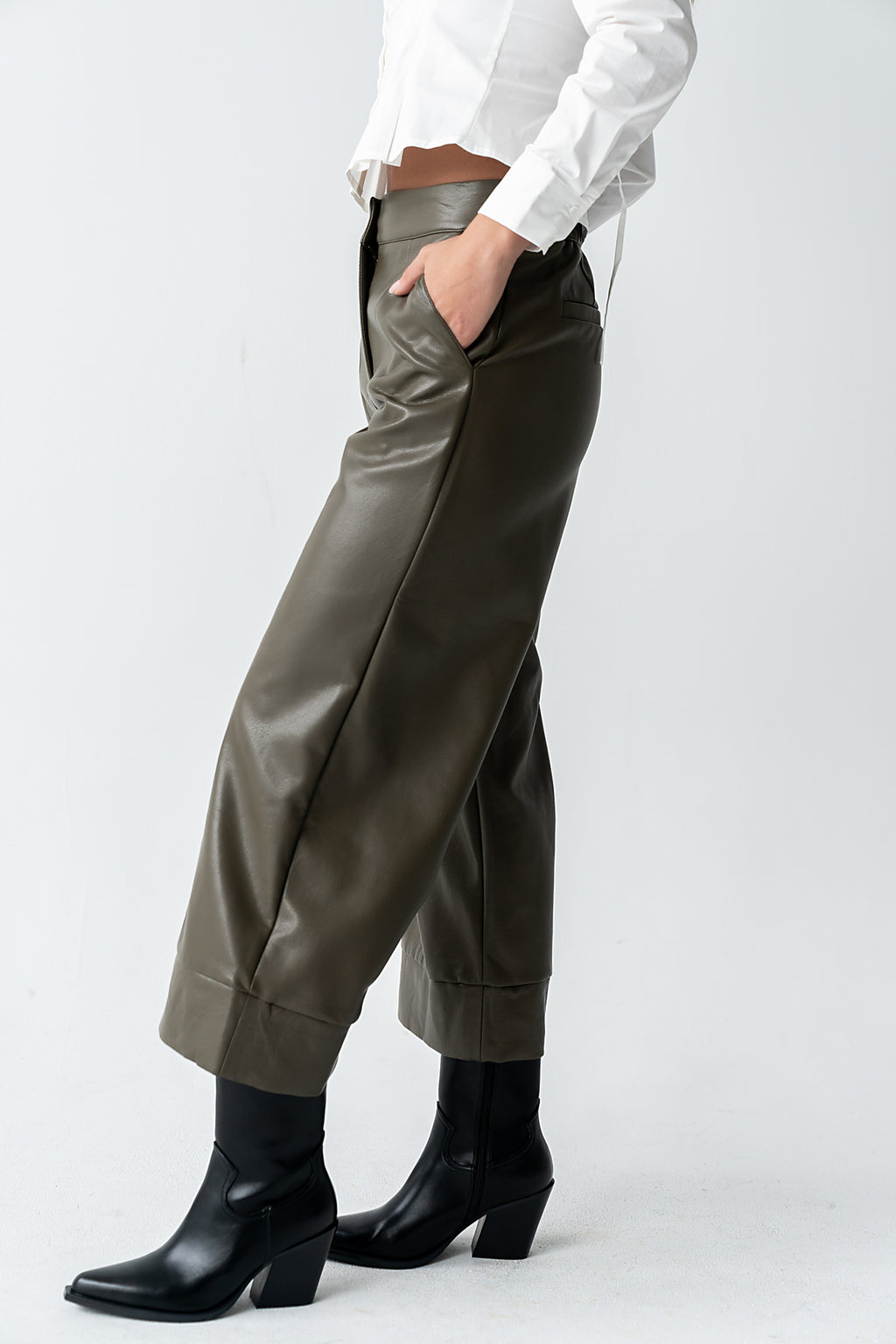 Ulani Vegan Leather Pants in Olive - FINAL SALE