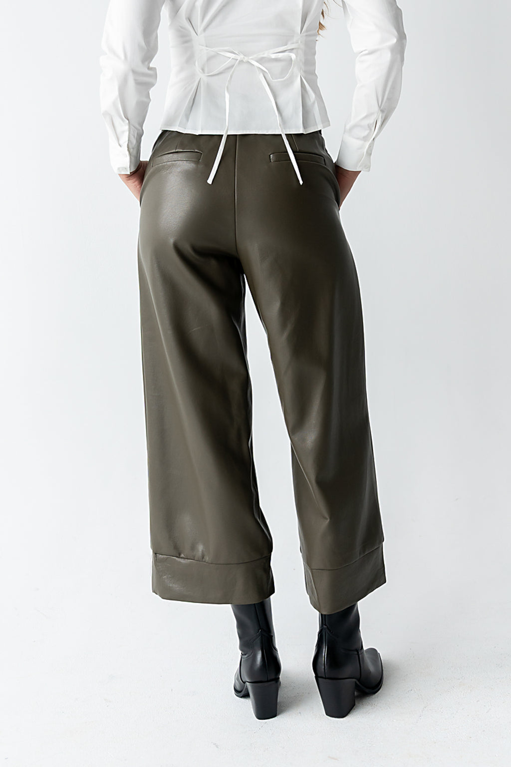 Ulani Vegan Leather Pants in Olive - FINAL SALE