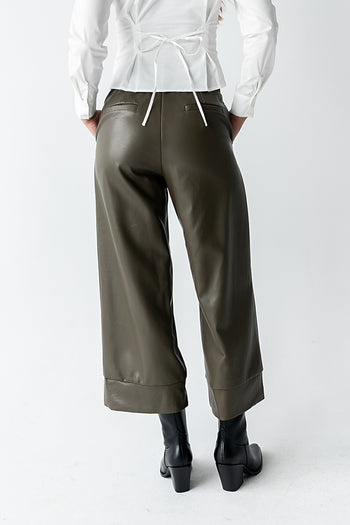 Ulani Vegan Leather Pants in Olive - FINAL SALE
