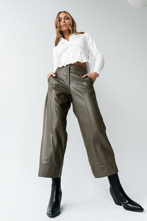 Ulani Vegan Leather Pants in Olive - FINAL SALE