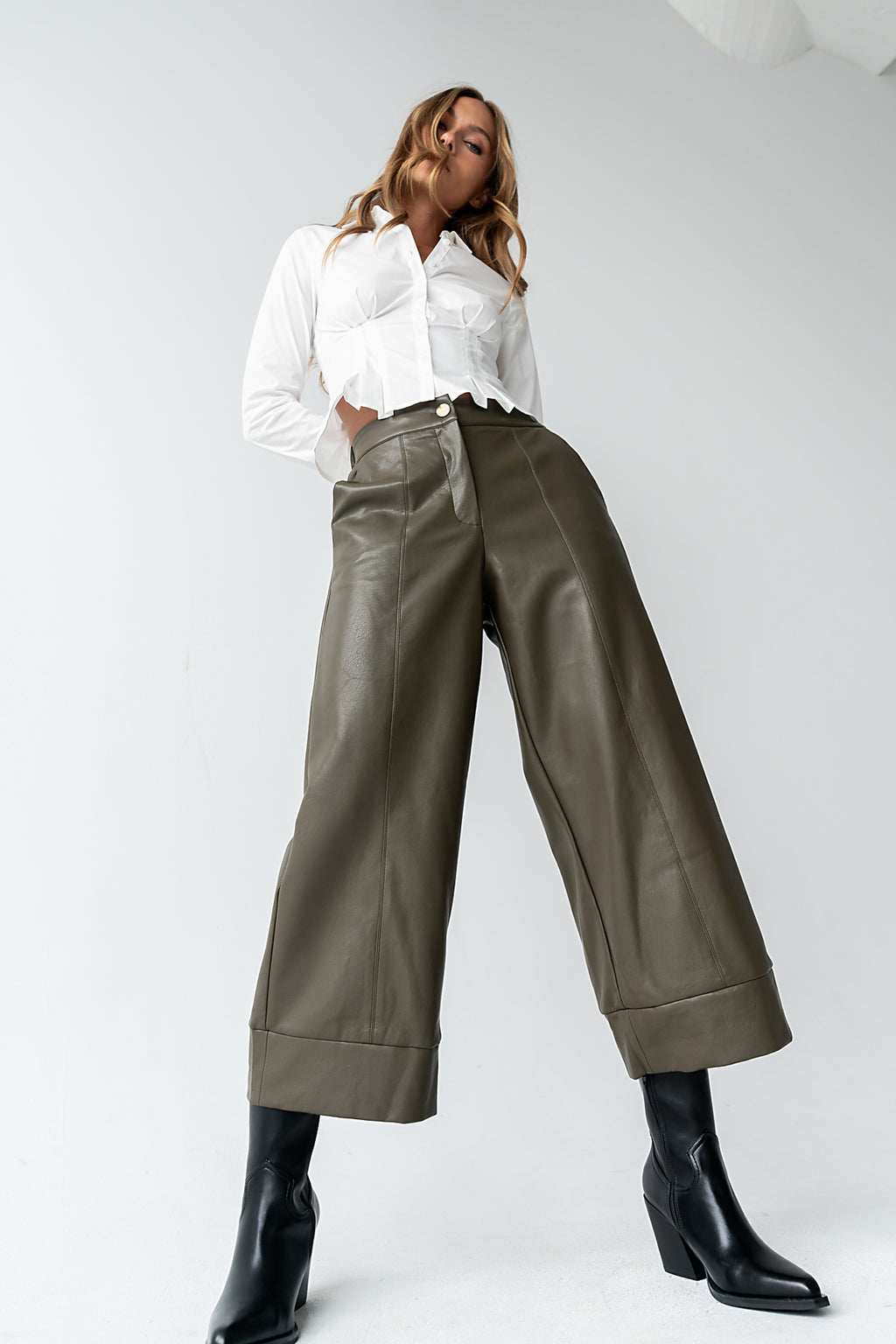 Ulani Vegan Leather Pants in Olive - FINAL SALE