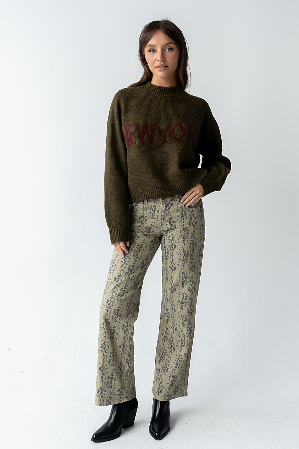 Suzie Graphic Sweater in Olive - FINAL SALE