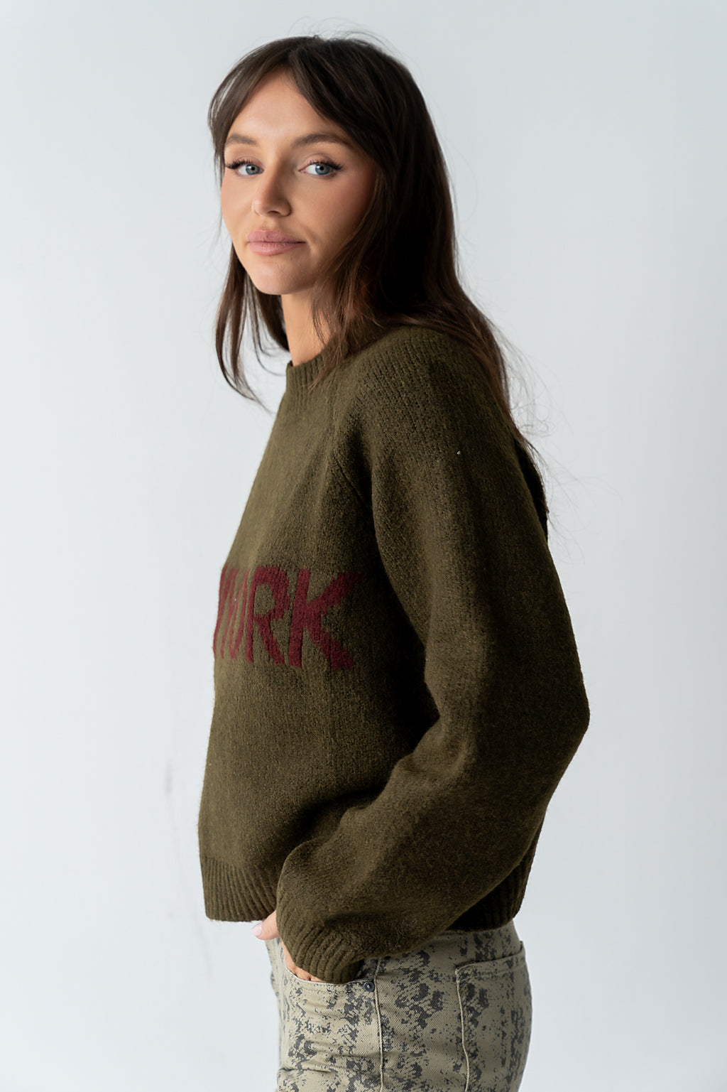 Suzie Graphic Sweater in Olive - FINAL SALE
