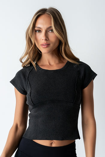 Millie Reverse Seam Top in Black - FINAL SALE