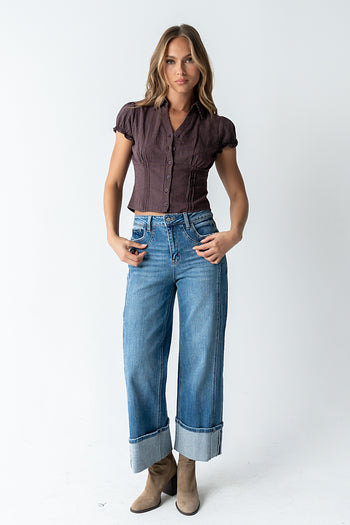 Lacie Striped Blouse in Dark Brown