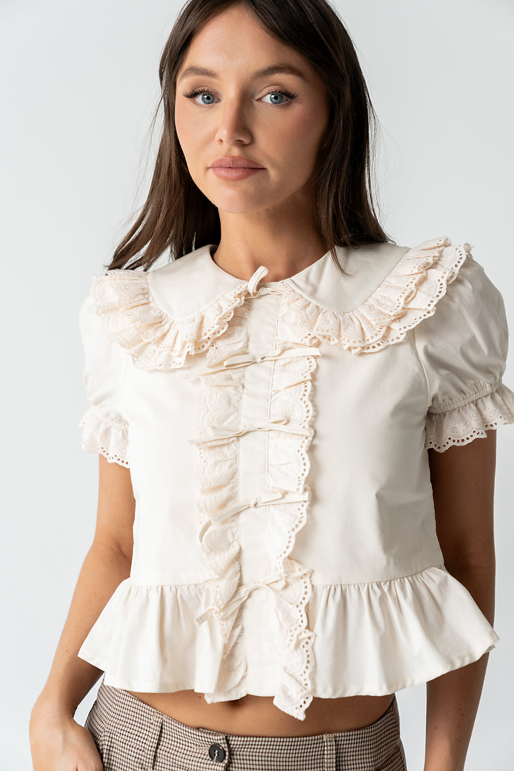 Chrissy Lace Trim Blouse in Cream