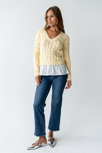 Zeke Cable Knit Sweater in Yellow