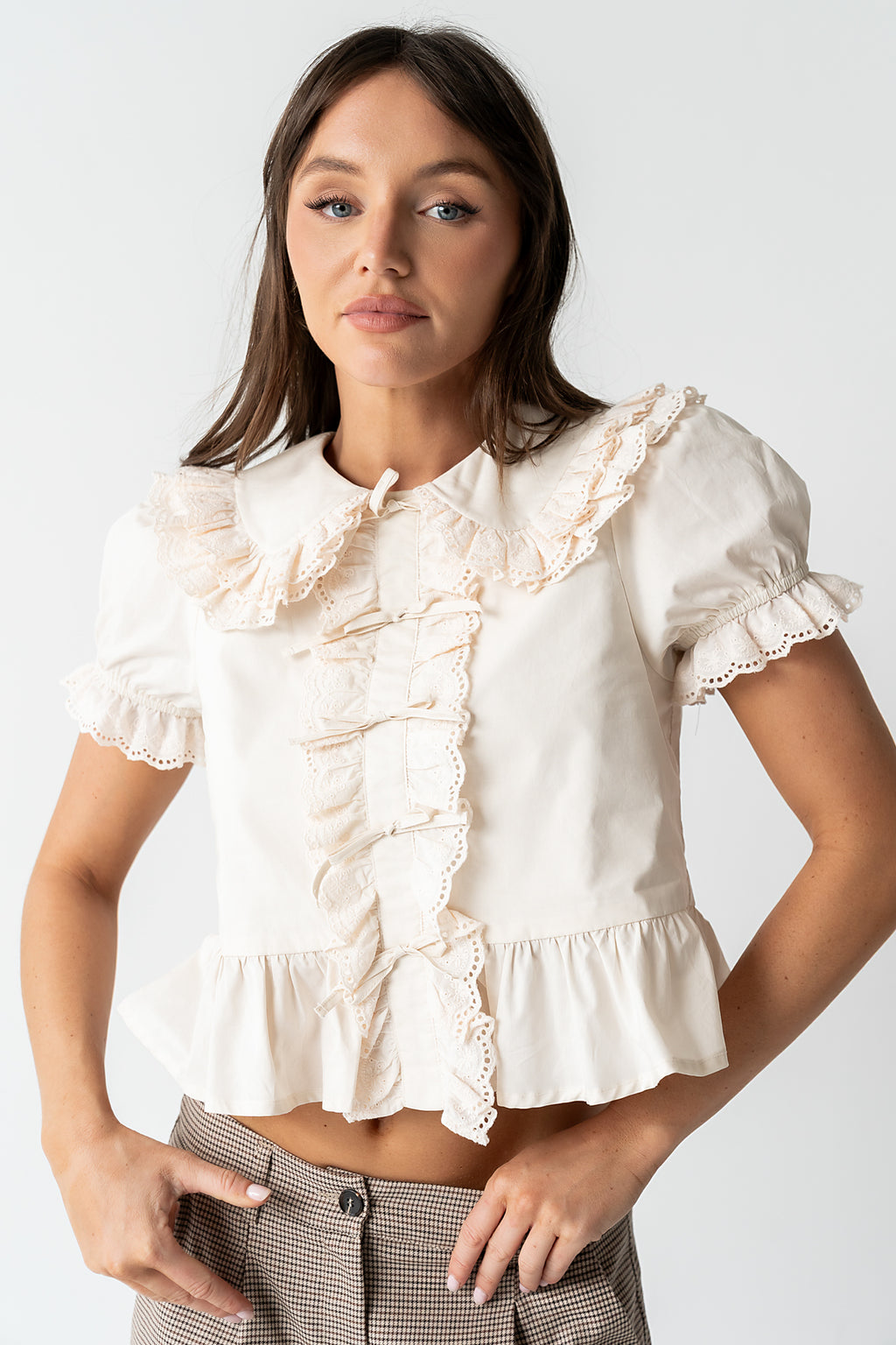 Chrissy Lace Trim Blouse in Cream
