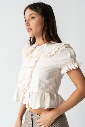 Chrissy Lace Trim Blouse in Cream