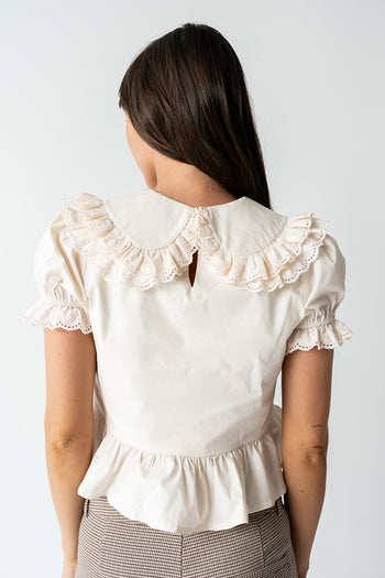 Chrissy Lace Trim Blouse in Cream