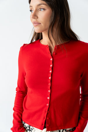Maddy Button Up Cardigan in Red - FINAL SALE
