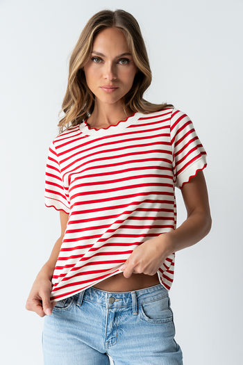 Walker Scalloped Top in Red - FINAL SALE