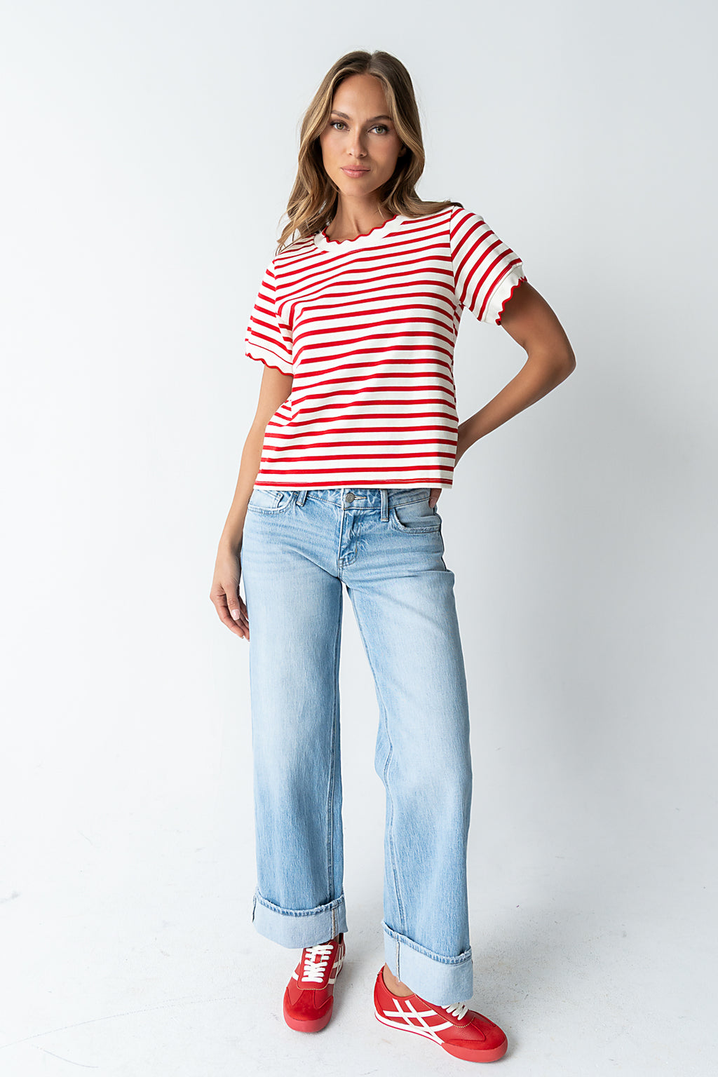 Walker Scalloped Top in Red - FINAL SALE