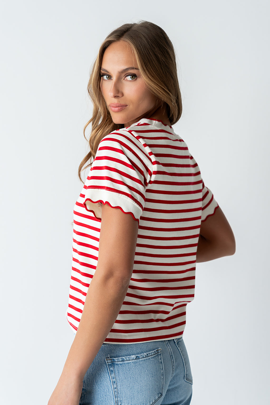 Walker Scalloped Top in Red - FINAL SALE