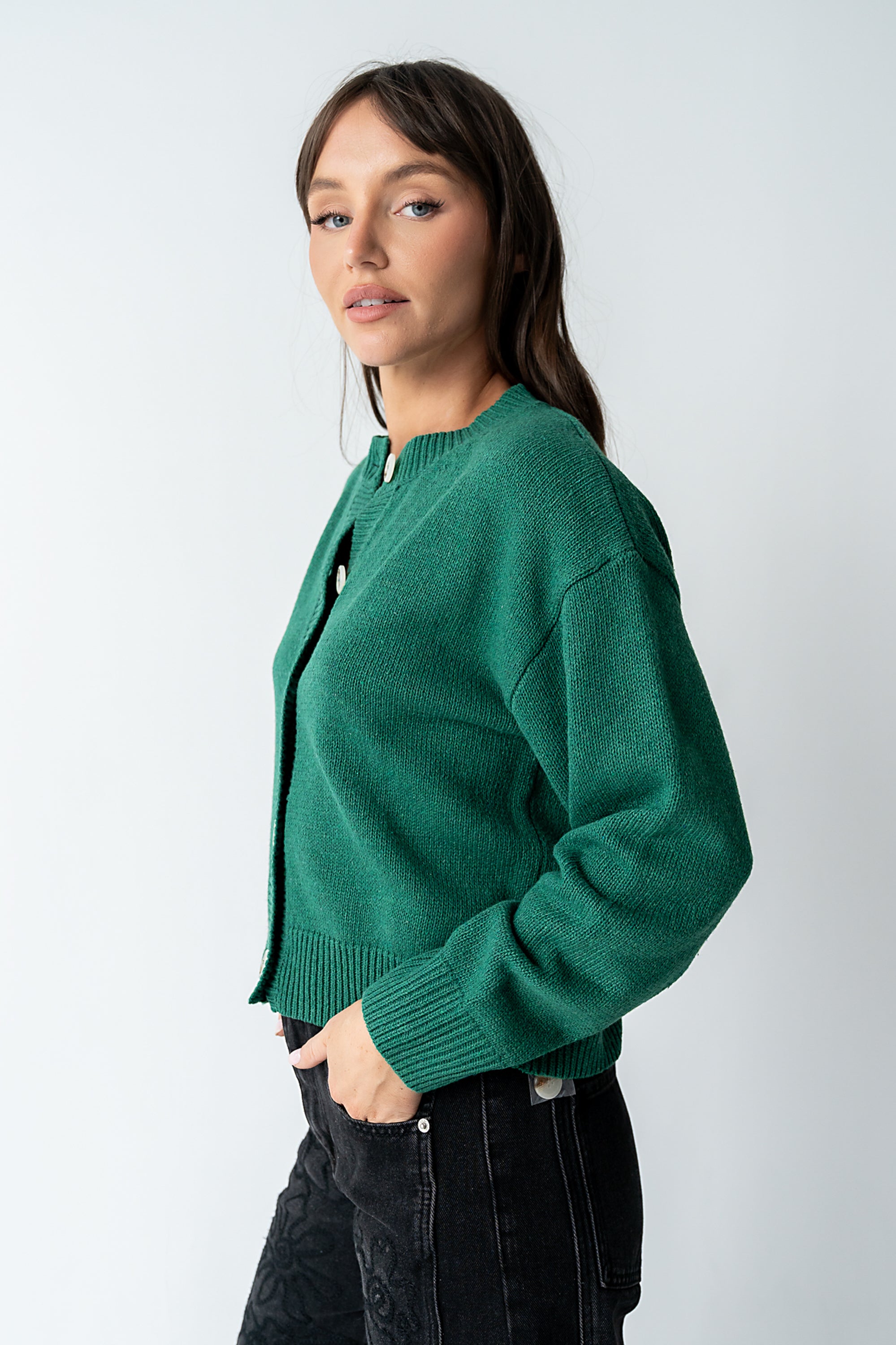 Kasen Knit Cardigan in Green - FINAL SALE