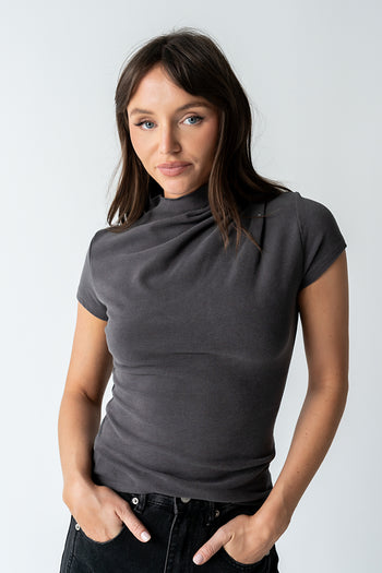 Marilyn Gathered Top in Grey