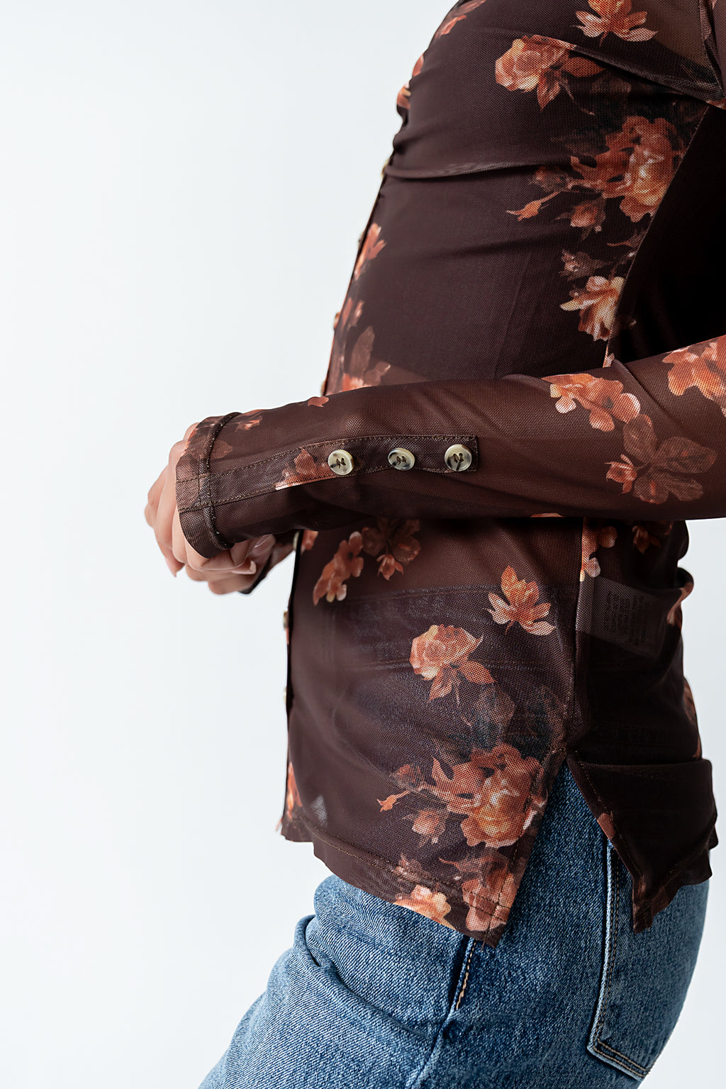Sammy Floral Mesh Top in Brown - FINAL SALE
