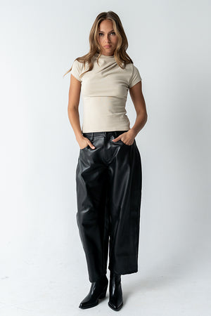 Langston Vegan Leather Barrel Jeans in Black - FINAL SALE