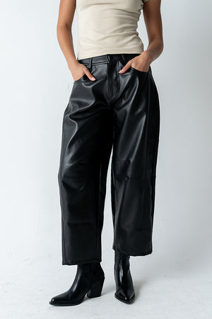 Langston Vegan Leather Barrel Jeans in Black - FINAL SALE