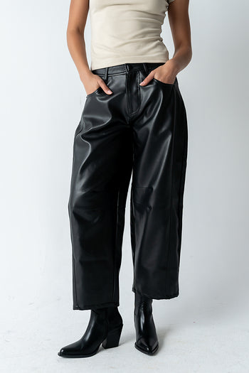 Langston Vegan Leather Barrel Jeans in Black