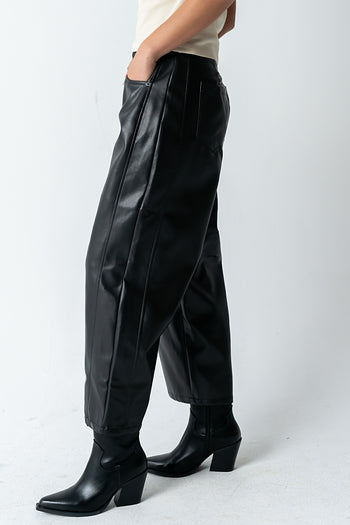 Langston Vegan Leather Barrel Jeans in Black