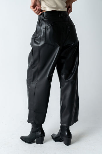 Langston Vegan Leather Barrel Jeans in Black
