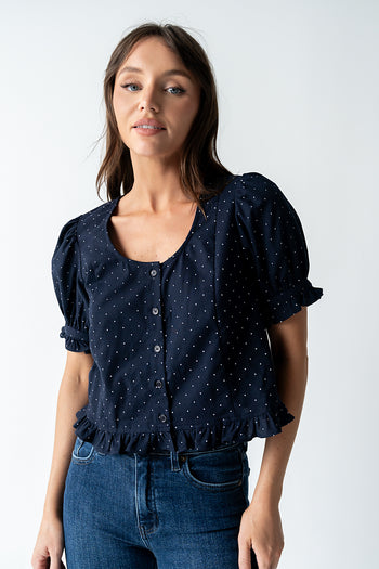 Jessie Polka Dot Blouse in Navy - FINAL SALE