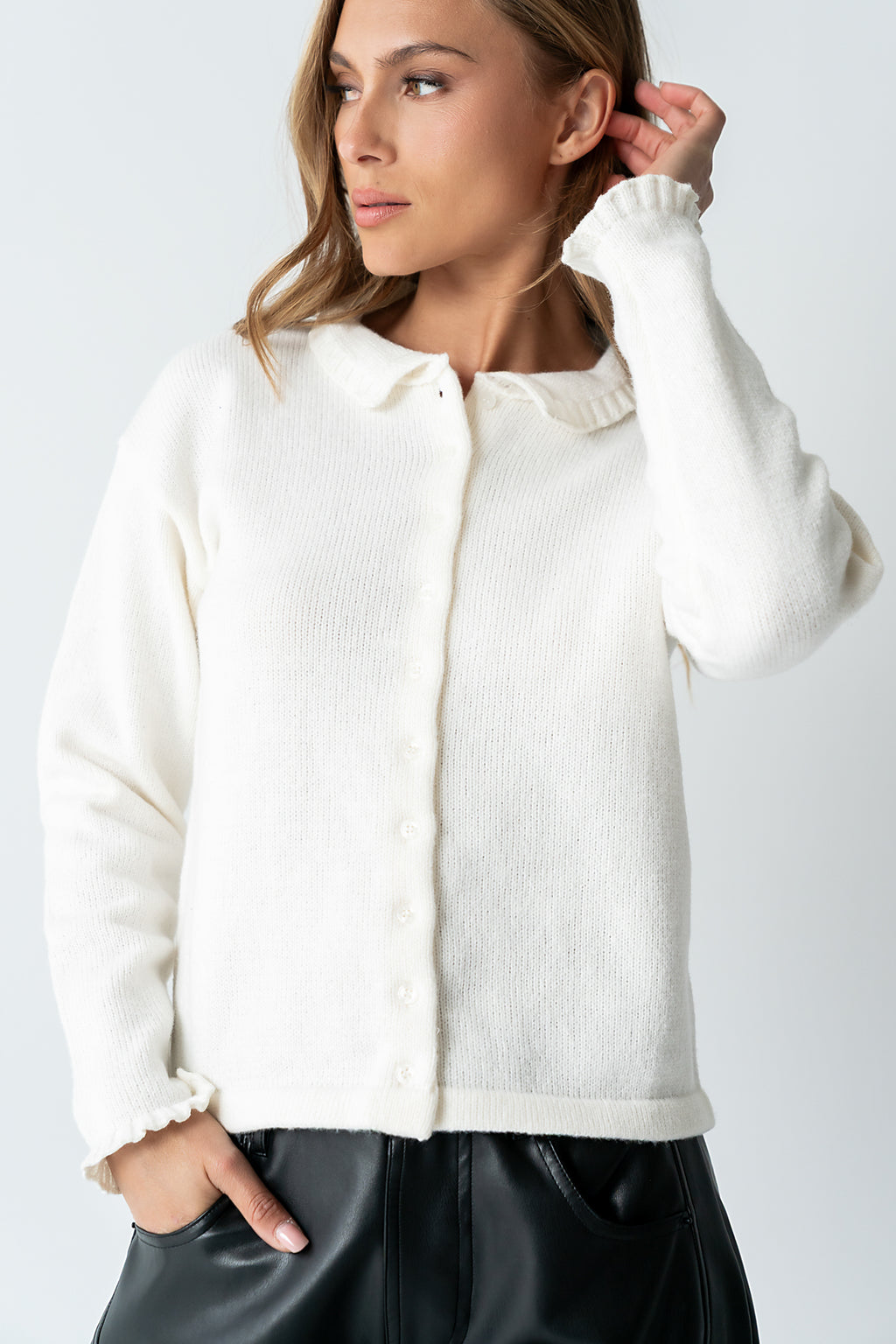 Trixie Ruffled Cardigan in Ivory