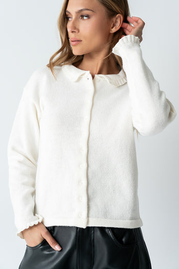 Trixie Ruffled Cardigan in Ivory