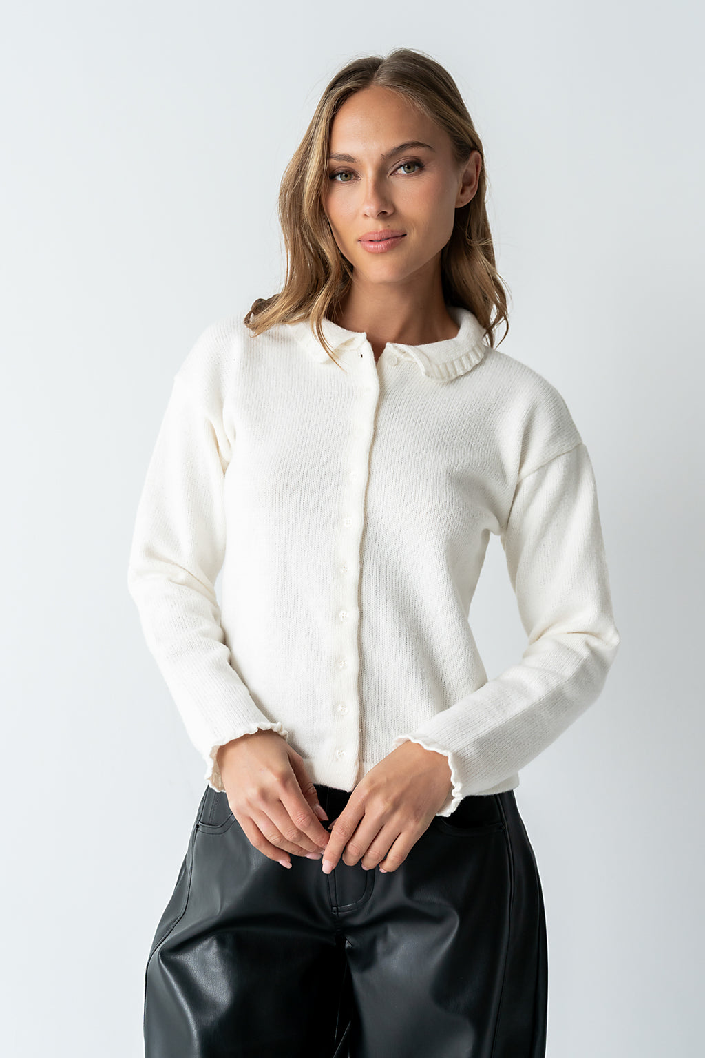 Trixie Ruffled Cardigan in Ivory