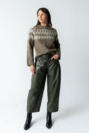 Langston Vegan Leather Barrel Jeans in Olive - FINAL SALE