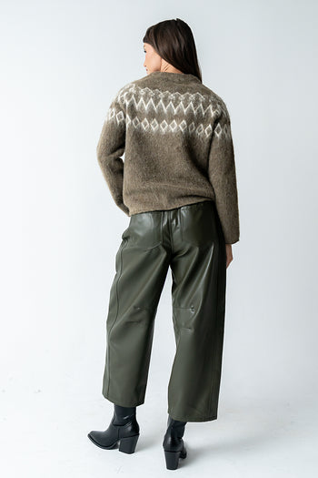 Langston Vegan Leather Barrel Jeans in Olive - FINAL SALE