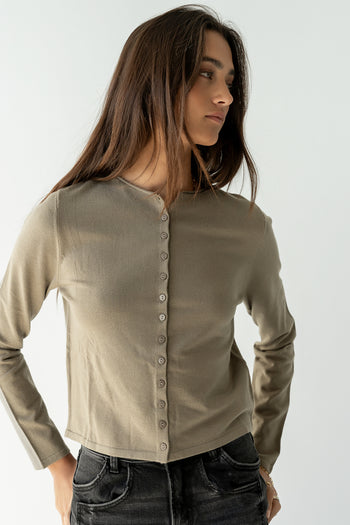 Maddy Button Up Cardigan in Olive - FINAL SALE