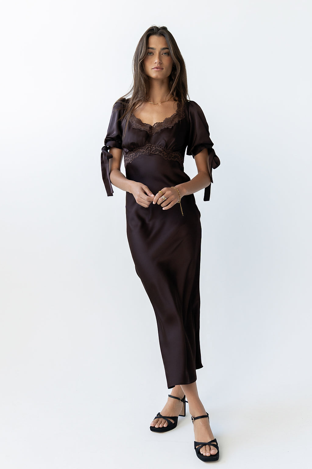 Amanda Lace Trim Maxi Dress in Brown Amanda Lace Trim Maxi Dress in Brown