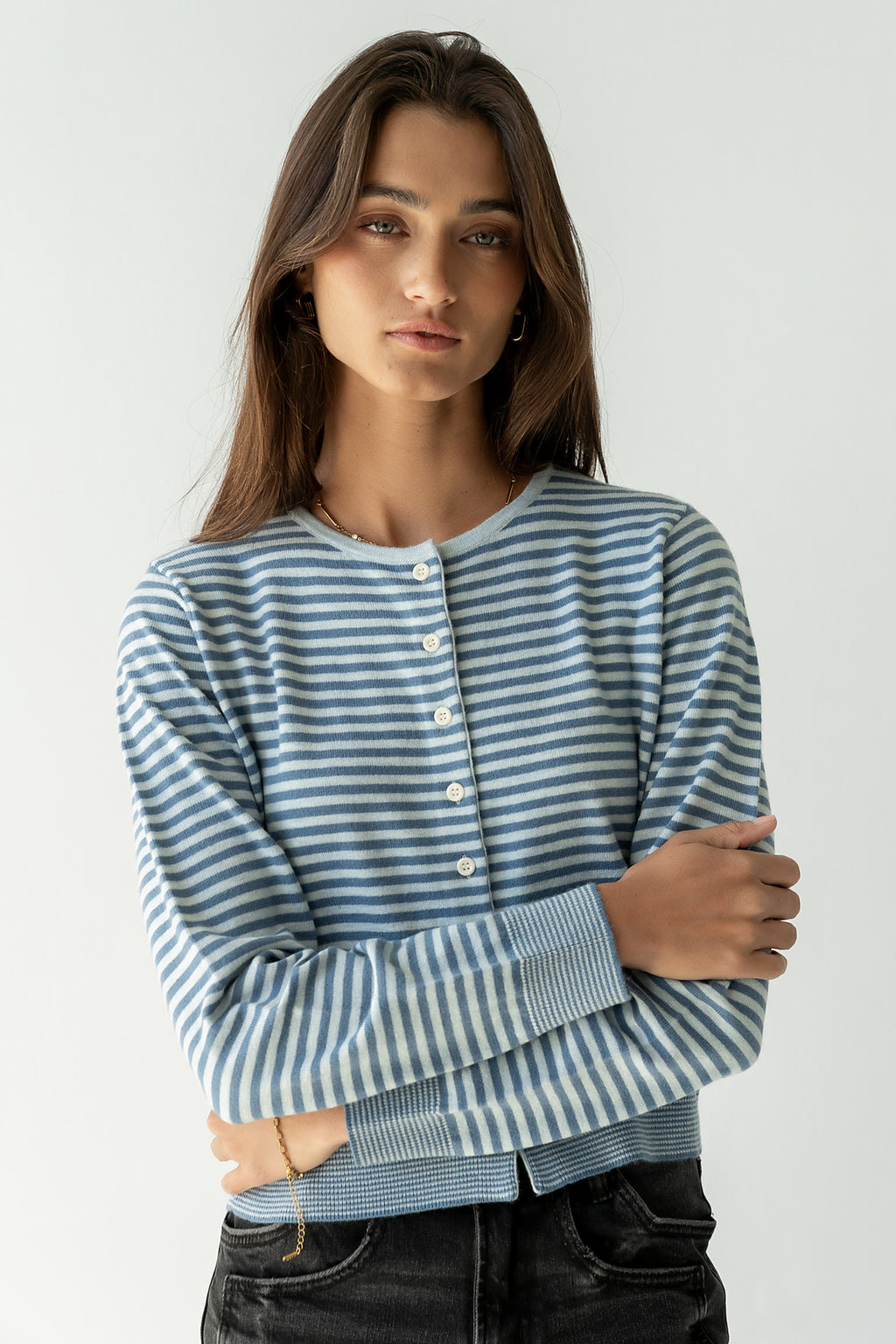 Edesse Striped Cardigan in Blue - FINAL SALE