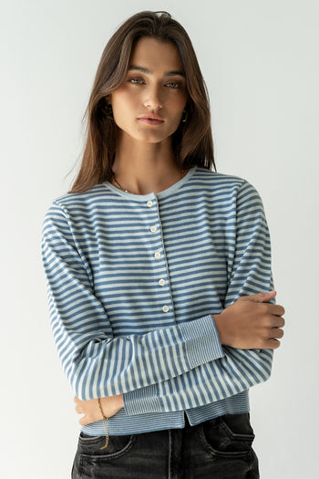 Edesse Striped Cardigan in Blue - FINAL SALE