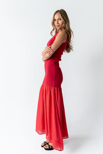 Lindsey Mermaid Maxi Dress in Red