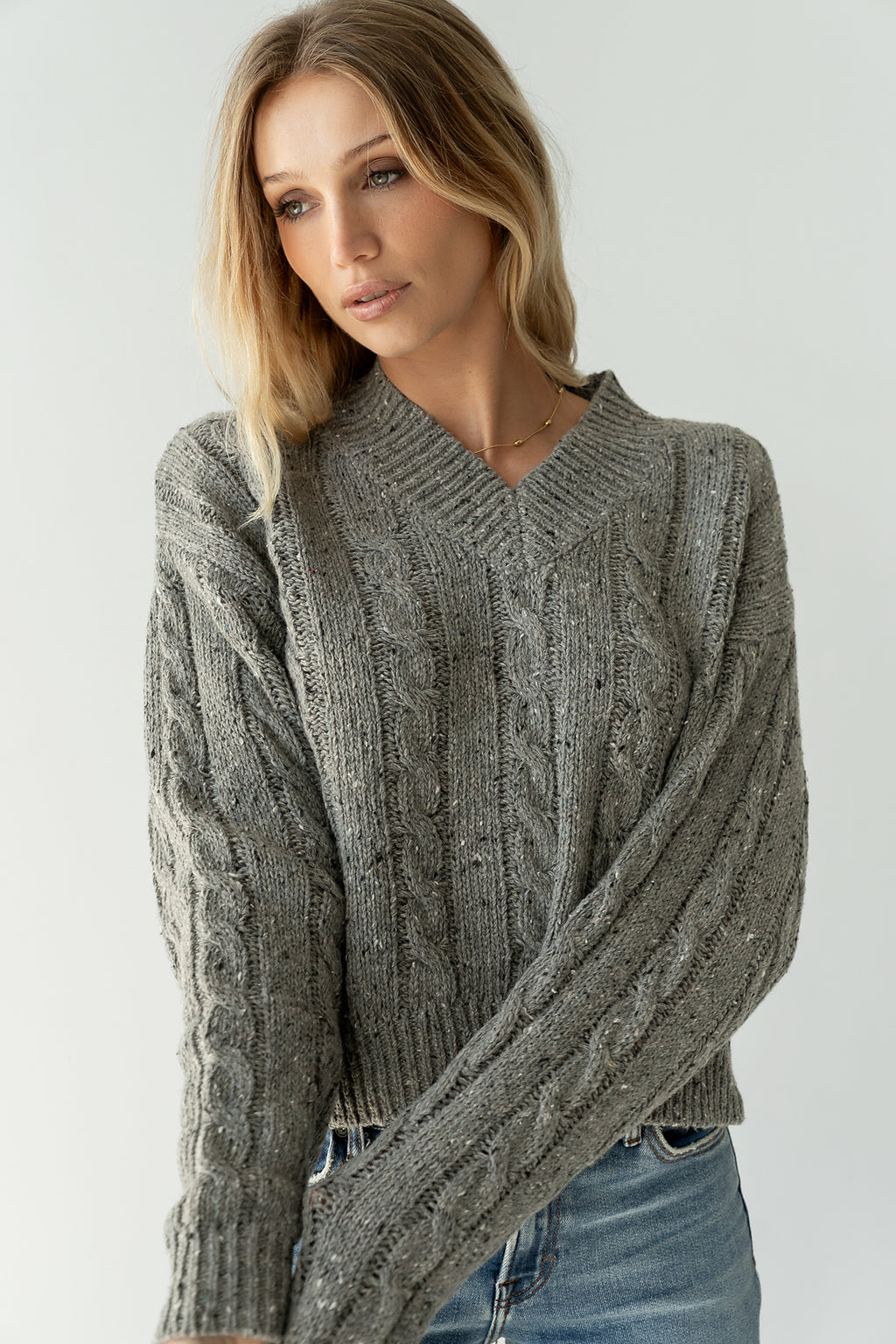 Maxine Speckled Sweater in Heather Grey