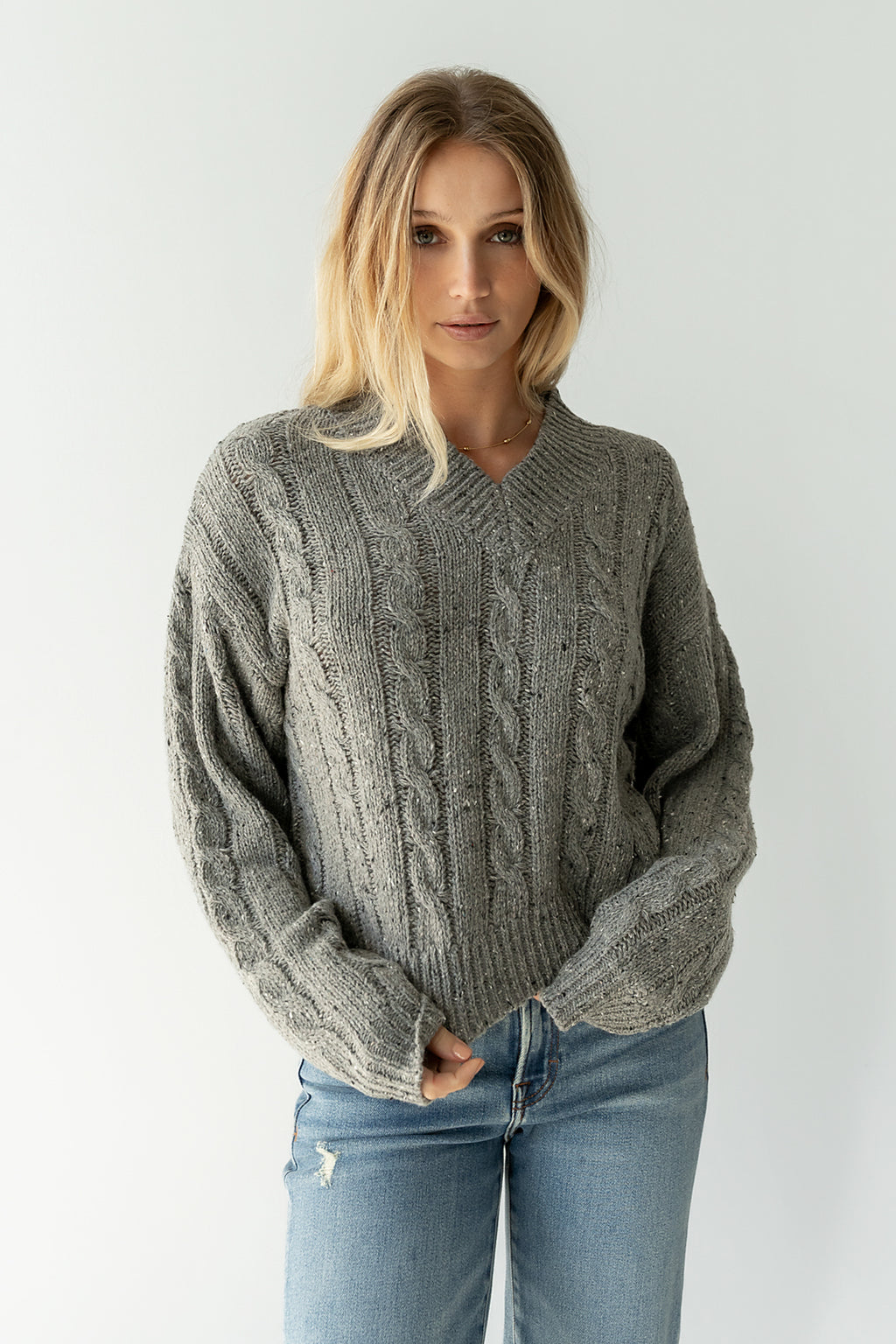 Maxine Speckled Sweater in Heather Grey
