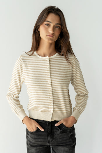Edesse Striped Cardigan in Taupe - FINAL SALE