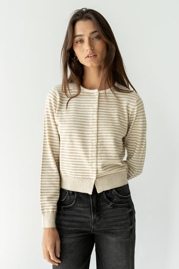 Edesse Striped Cardigan in Taupe - FINAL SALE