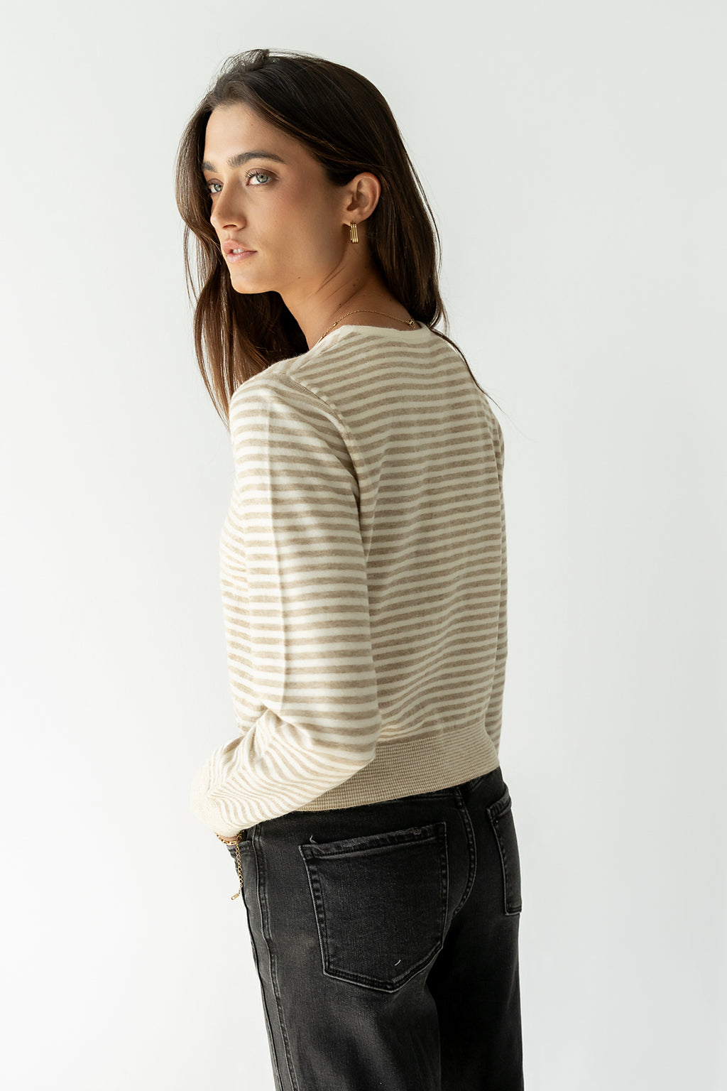 Edesse Striped Cardigan in Taupe - FINAL SALE