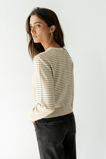 Edesse Striped Cardigan in Taupe - FINAL SALE