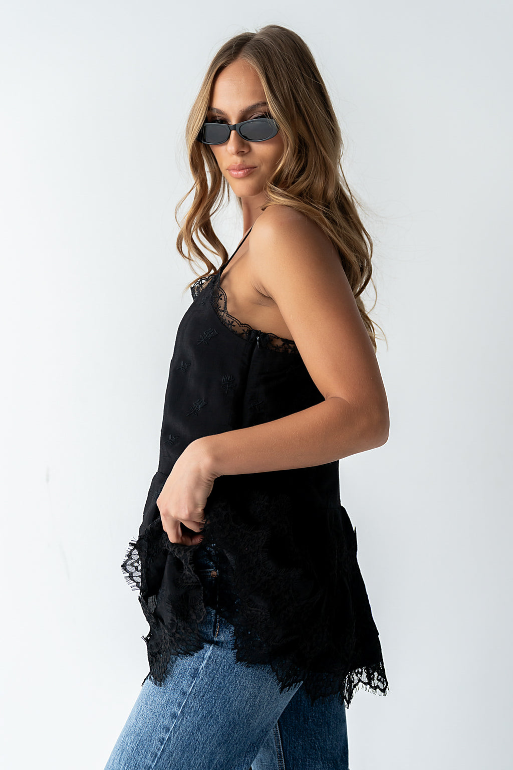 accessories to wear with black and white dress Lewis Lace Mini Dress in Black