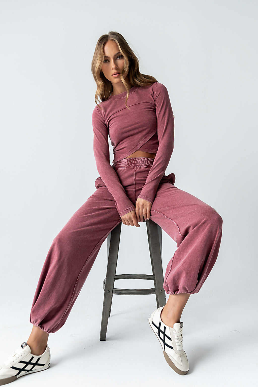 Kassie Crossover Crop Top in Berry - FINAL SALE