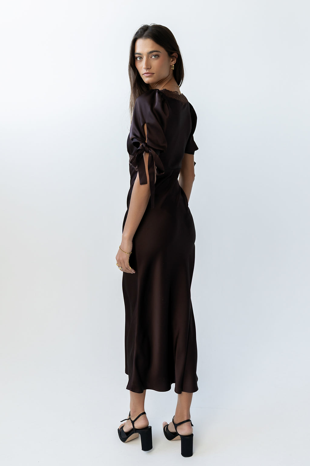 Amanda Lace Trim Maxi Dress in Brown