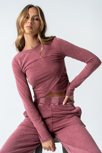Kassie Crossover Crop Top in Berry - FINAL SALE